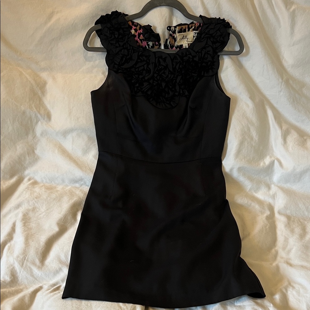 Milly Black Sleeveless Mini Dress with Floral Appliqué